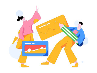 Flat vector illustration of business people operating work scene
