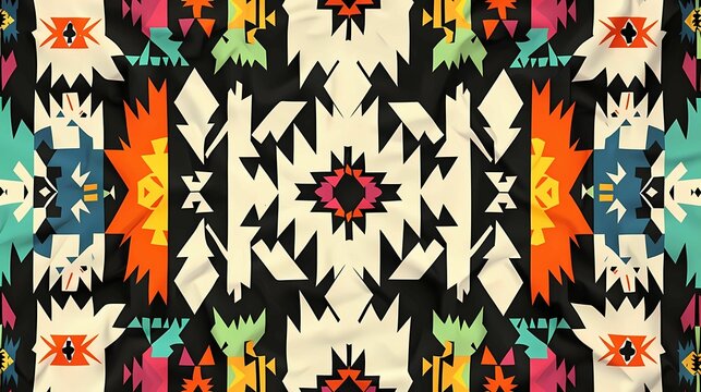 A classic navajo pattern accented by fluorescent tropical colors, Generative AI illustratiosn. 