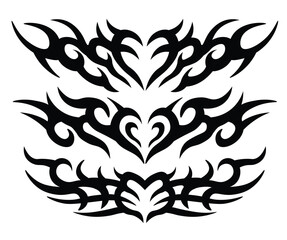 Heart shaped tribal tattoo set vector, neo tribal tattoo design set, goth element