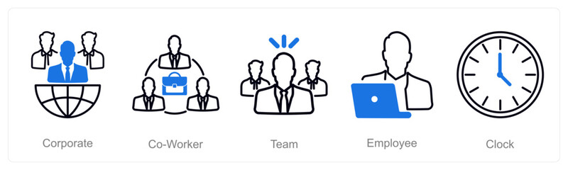 A set of 5 Office icons as corporate, co-worker, team