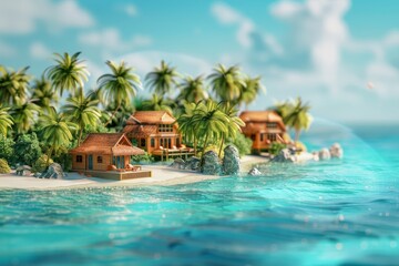 3d illustration of resort in the tropical island bokeh style background