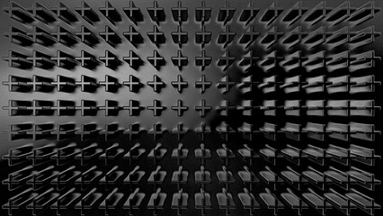 Fototapeta premium Abstract 3D background with geometric plus symbol pattern, dark texture