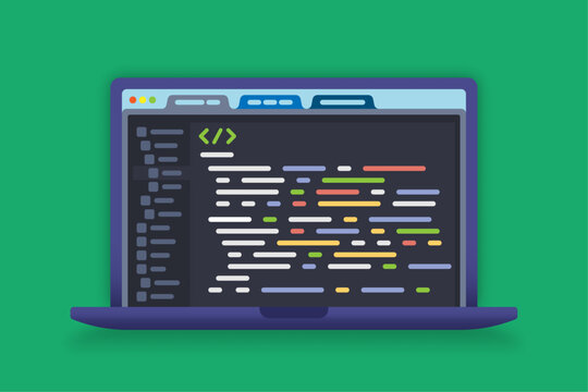 Laptop with program code on screen