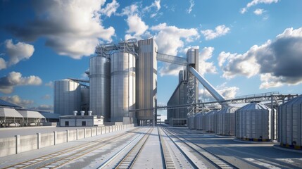 Obraz premium Cement plant with silos and large conveyor system