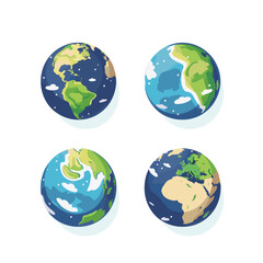 4 cartoon earths clip art, vectorized flat design, white background, blue and green color scheme, vector style, earth globe clipart set