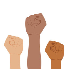 Image concept of protest. Three raised hands