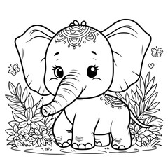 Cute elephant for coloring book