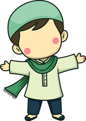 Cute happy Muslim boy cartoon illustration