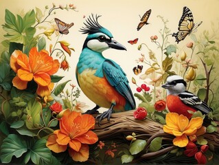 set of birds on a branch