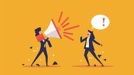People announce advertising with megaphone vector illustration. Awareness focus loud speaker man and woman. Business banner marketing group media. Speech news promotion network leadership poster