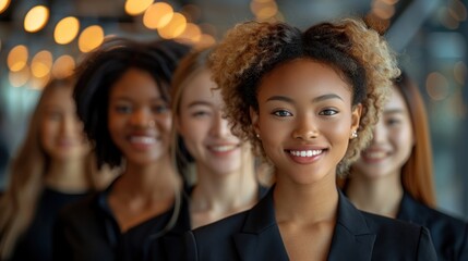 Fototapeta premium A group of women are smiling and looking at the camera