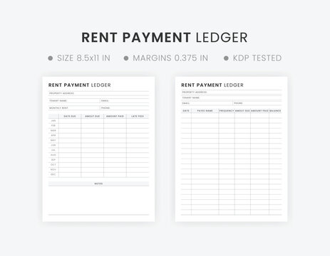 Rent Payment Ledger Template Printable, Tenant Payment Tracker, Monthly Rent Payments Receipt 
