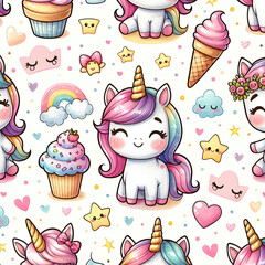 Cute unicorn pattern digital paper background