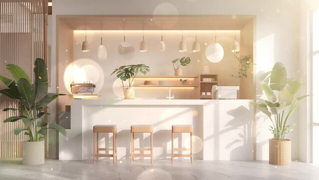 simple modern cafe and restaurant 3d render seamless looping overlay 4k virtual video animation background