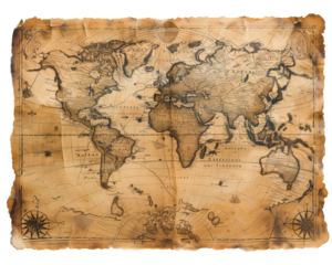 Old World Map Isolated on Transparent Background