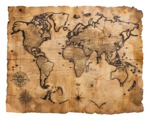 Old World Map Isolated on Transparent Background