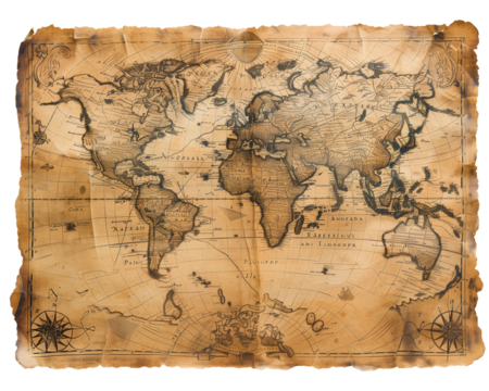 Old World Map Isolated on Transparent Background