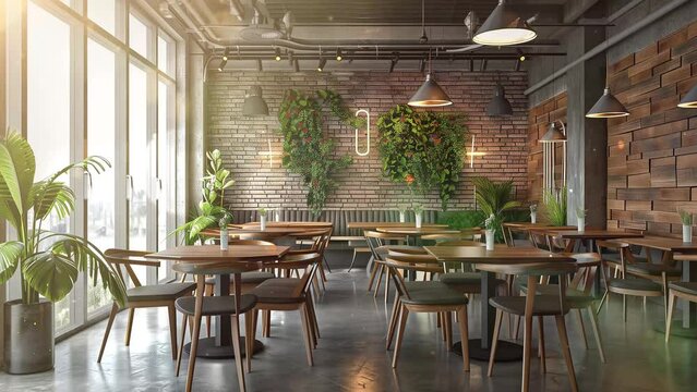 simple modern interior of a cafe or restaurant seamless looping overlay 4k virtual video animation background