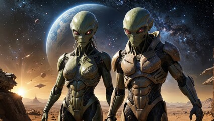 Fototapeta premium Alien Couple Exploring a Distant Planet