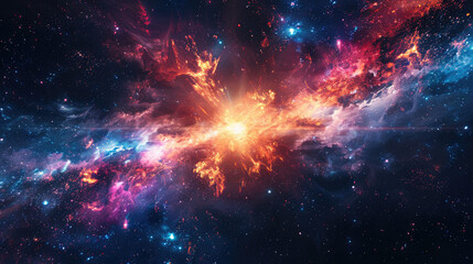 Fototapeta premium Dark deep space with a bright supernova explosion, galactic phenomenon theme