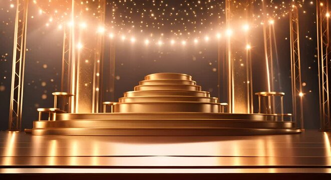 Awards ceremony stage background with gold elements and spotlights