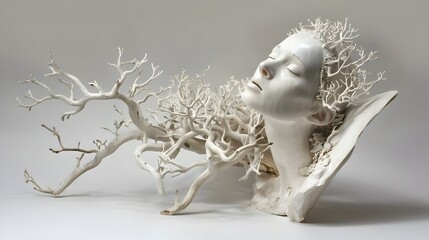 Obraz premium Ethereal Botanical Sculpture Surreal White Tree Branch Form in Digital Art
