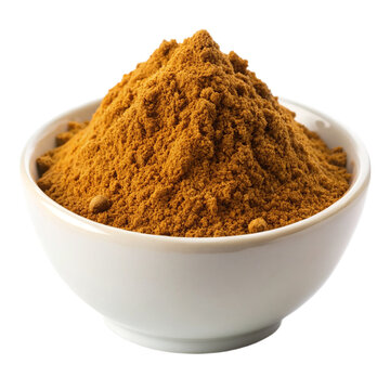 Garam masala powder on a white bowl Isolated on transparent background