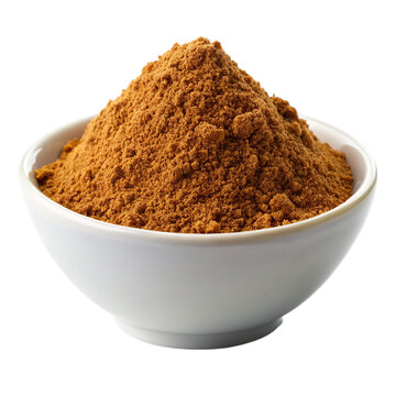 Garam masala powder on a white bowl Isolated on transparent background