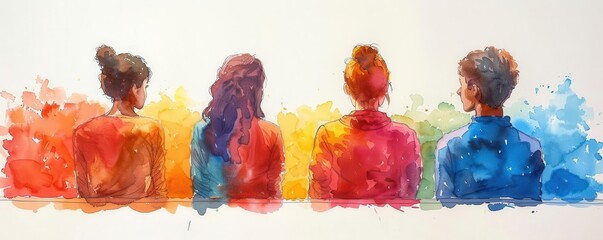 student seminar flat design side view concept of higher education watercolor triadic color scheme