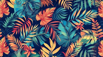 Naklejka premium Colorful vintage tropical leaves seamless pattern background