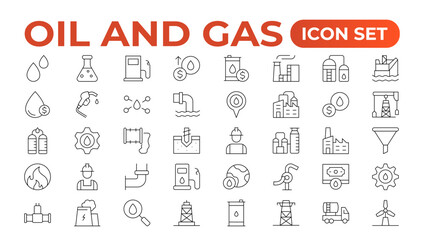 Set of Oil Gas Industry Line Icons. Contains such Icons as Gas Station, Oil Factories, Transportation, and more. line icon set.