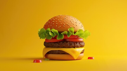 A Double Cheeseburger icon stands alone in a stylized design set against a vibrant yellow backdrop
