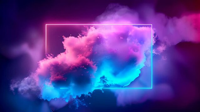 Neon lighting background of clouds in a geometrical shape. Abstract composition