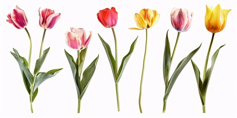Obraz premium Beautiful collection of spring tulips isolated on a white background.