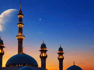 Eid al-Adha and The Mosque's Islamic Architecture and the Gorgeous View. Islamic Mosque, Ramadan, Background.