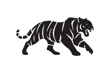Black tiger jumping silhouette vector art illustrator with white background black and white