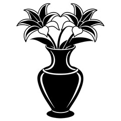 Lily vase vector silhouette illustration on white background.