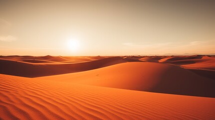 Stunning sunrise in desert revealing clear horizon line for breathtaking scenery capture