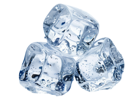 3 Ice cubes Isolated on Transparent Background
