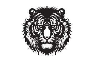 Black and white tiger had silhouette vector illustrator with white background
