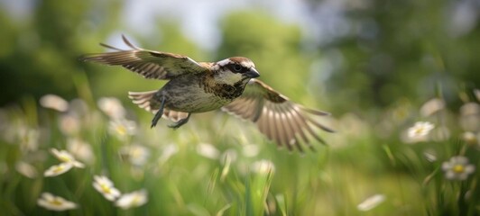 Fototapeta premium Bird in flight over a meadow