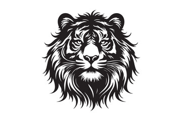 Black and white tiger had silhouette vector illustrator with white background