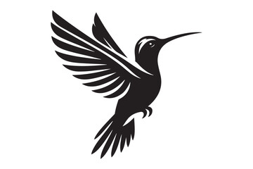 Humming bird flying silhouette vector illustrator with white background black and white