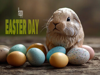 Happy Easter. Congratulatory Easter background. Easter eggs and flowers.