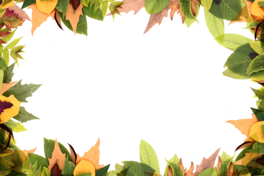 autumn leaves frame isolated on white transparent
