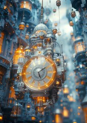 Obraz premium Surreal 3D Abstract Background with Floating Clock Pieces