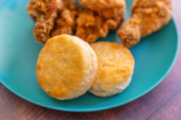 Deep fried chicken with biscuits ready to eat