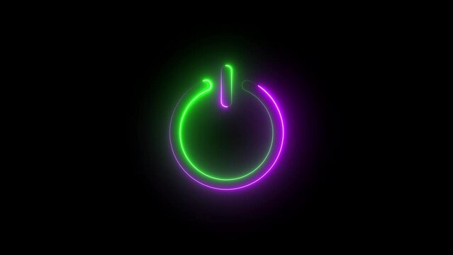 Glowing neon power reset button icon sign animation.