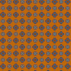 Colorful mosaic grid, tile repeated pattern Abstract geometric pattern on orange background