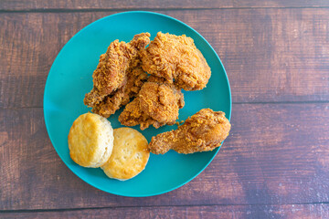 Deep fried chicken with biscuits ready to eat